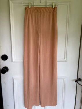 Nasty Gal Peach Ribbed Wide Leg Pants